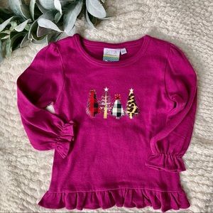 [3/$20] Holiday Trees Ruffle Trim Toddler Long Sleeve Top - 18M